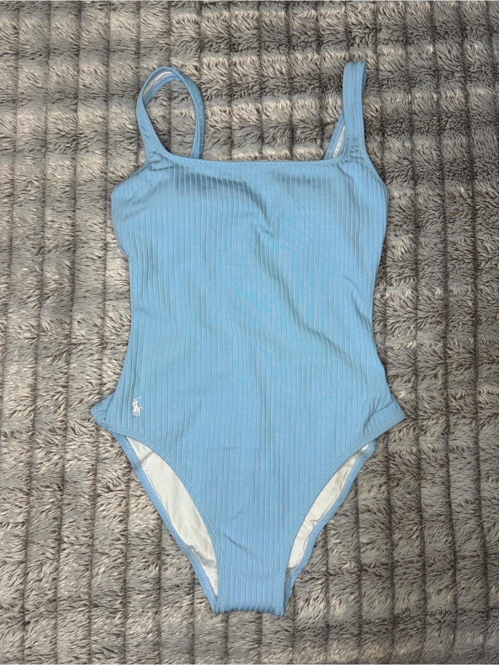Polo by Ralph Lauren Ribbed Scoop One-Piece Swimsuit - Light Blue - Picture 2 of 6